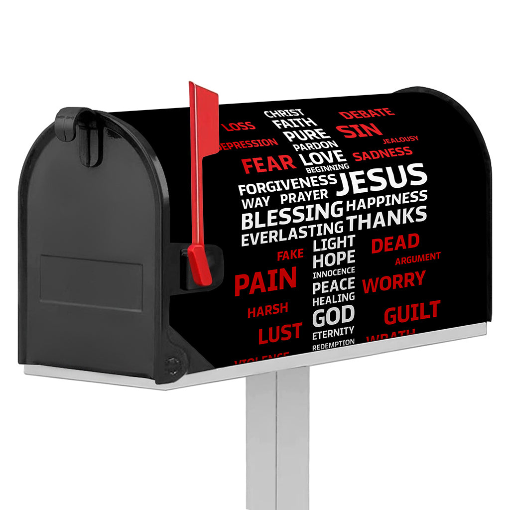 Christian Cross Religious Words Print Mailbox Cover