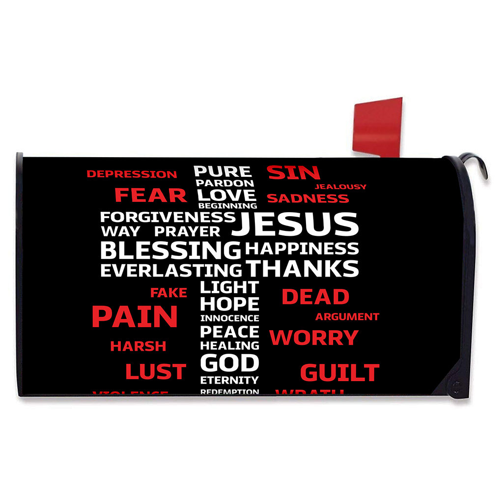 Christian Cross Religious Words Print Mailbox Cover