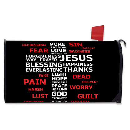 Christian Cross Religious Words Print Mailbox Cover