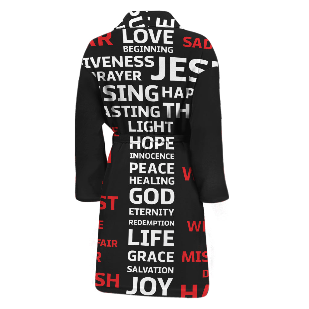 Christian Cross Religious Words Print Men's Bathrobe