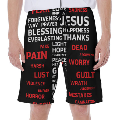 Christian Cross Religious Words Print Men's Beach Shorts