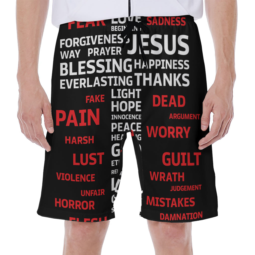 Christian Cross Religious Words Print Men's Beach Shorts