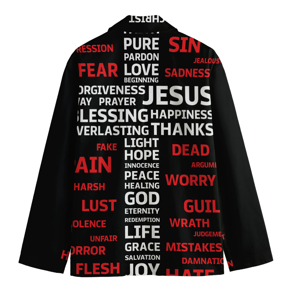 Christian Cross Religious Words Print Men's Blazer