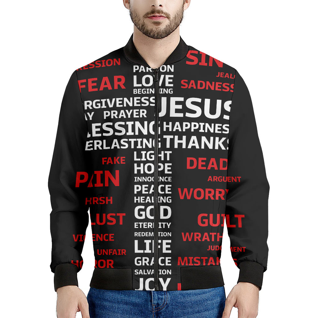 Christian Cross Religious Words Print Men's Bomber Jacket