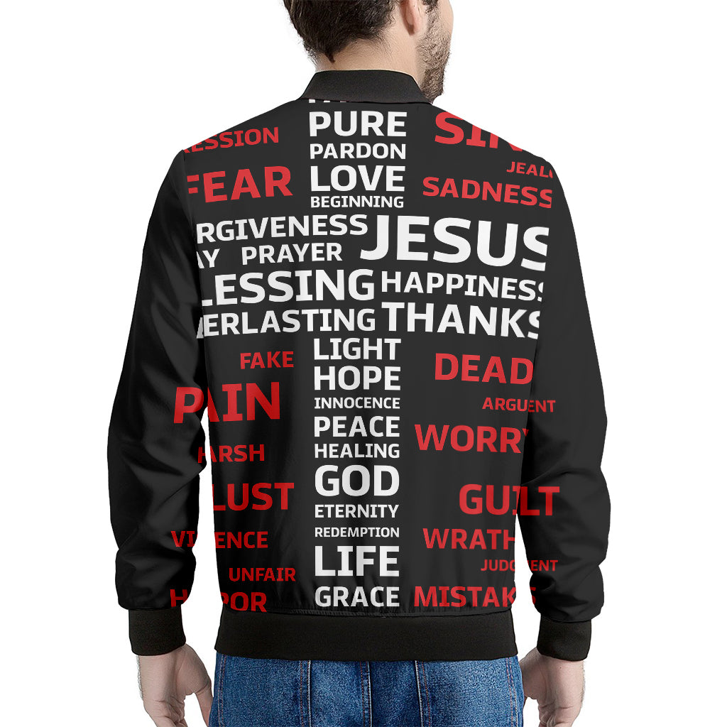 Christian Cross Religious Words Print Men's Bomber Jacket