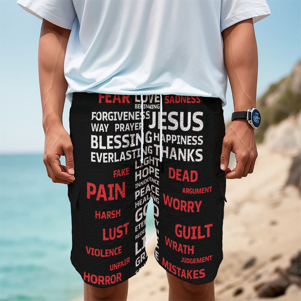 Christian Cross Religious Words Print Men's Cargo Shorts