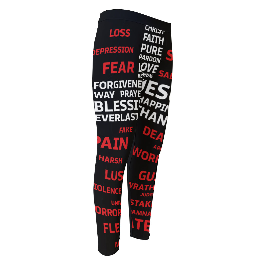 Christian Cross Religious Words Print Men's Compression Pants