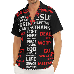 Christian Cross Religious Words Print Men's Deep V-Neck Shirt