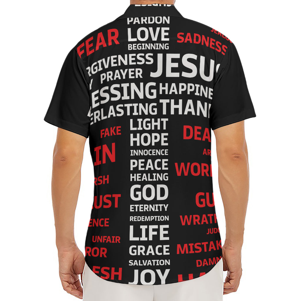 Christian Cross Religious Words Print Men's Deep V-Neck Shirt