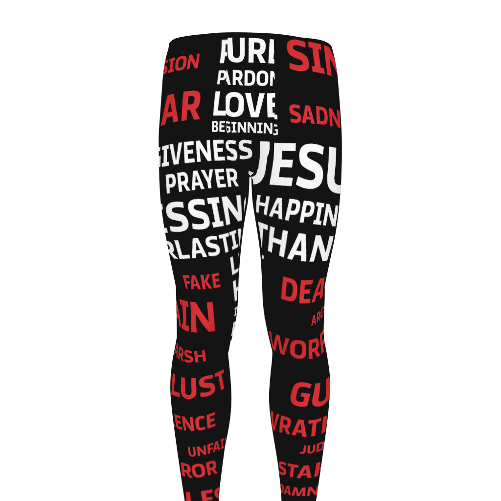 Christian Cross Religious Words Print Men's leggings