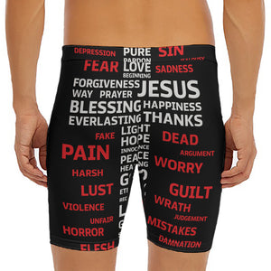 Christian Cross Religious Words Print Men's Long Boxer Briefs