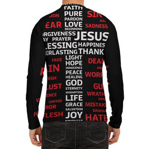 Christian Cross Religious Words Print Men's Long Sleeve Rash Guard