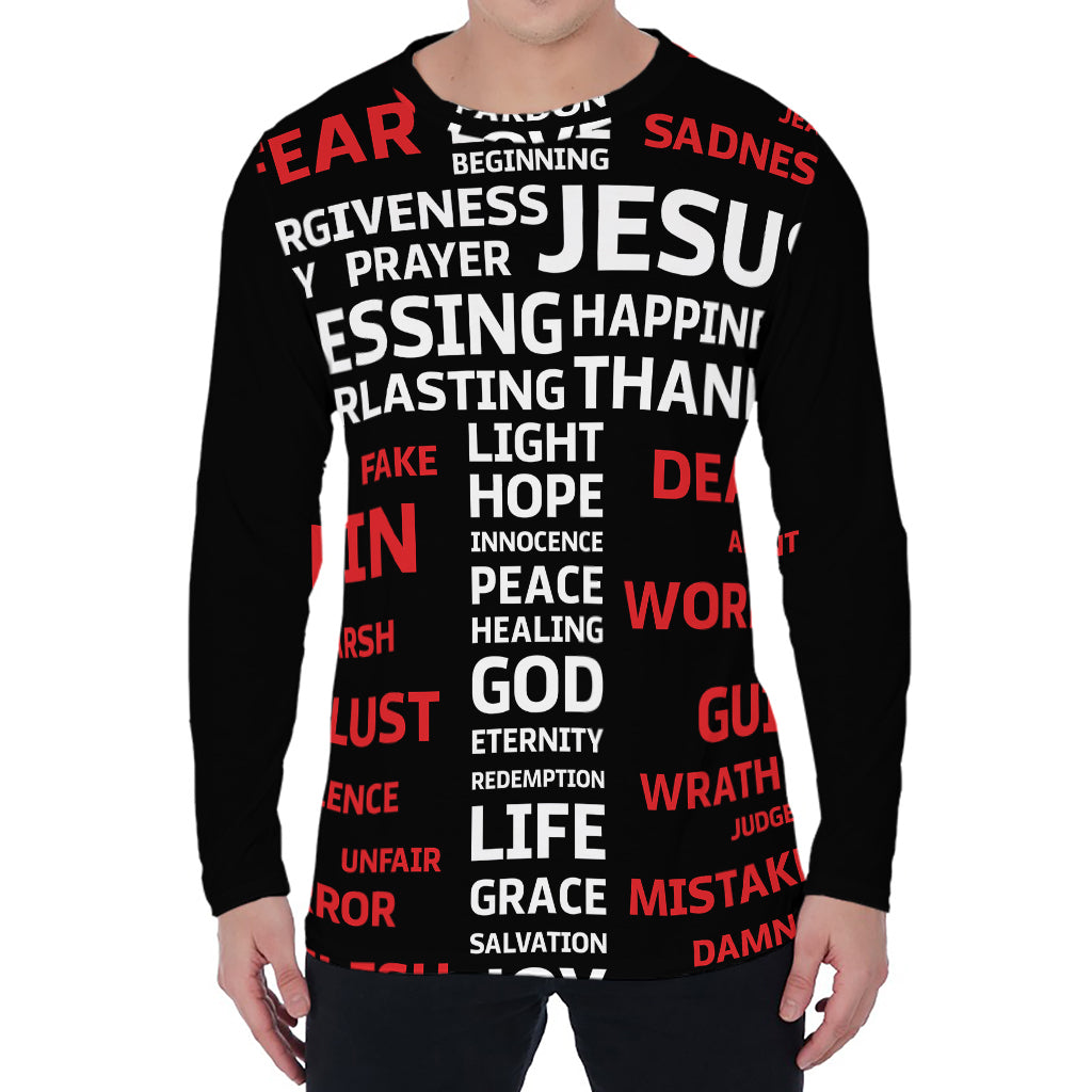 Christian Cross Religious Words Print Men's Long Sleeve T-Shirt