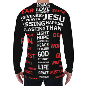 Christian Cross Religious Words Print Men's Long Sleeve T-Shirt