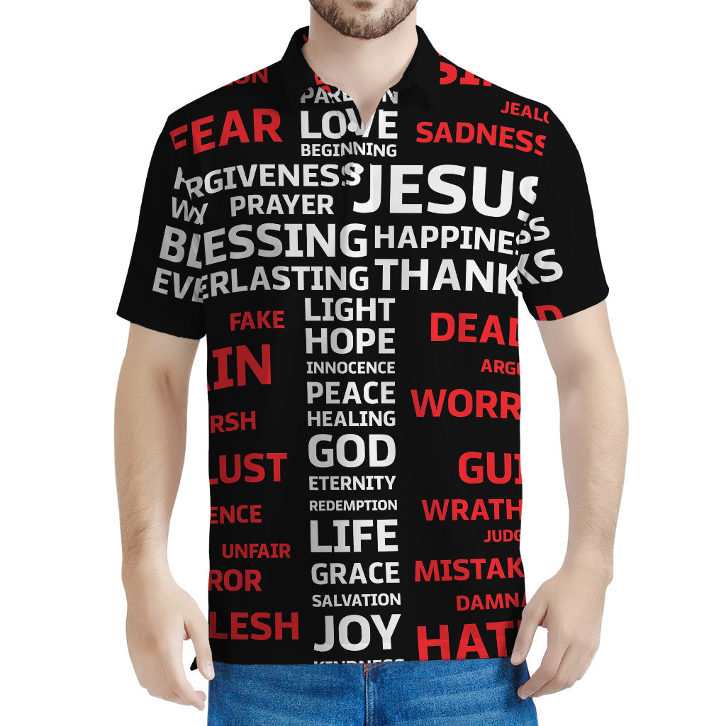 Christian Cross Religious Words Print Men's Polo Shirt