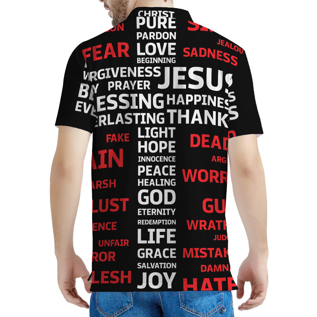 Christian Cross Religious Words Print Men's Polo Shirt