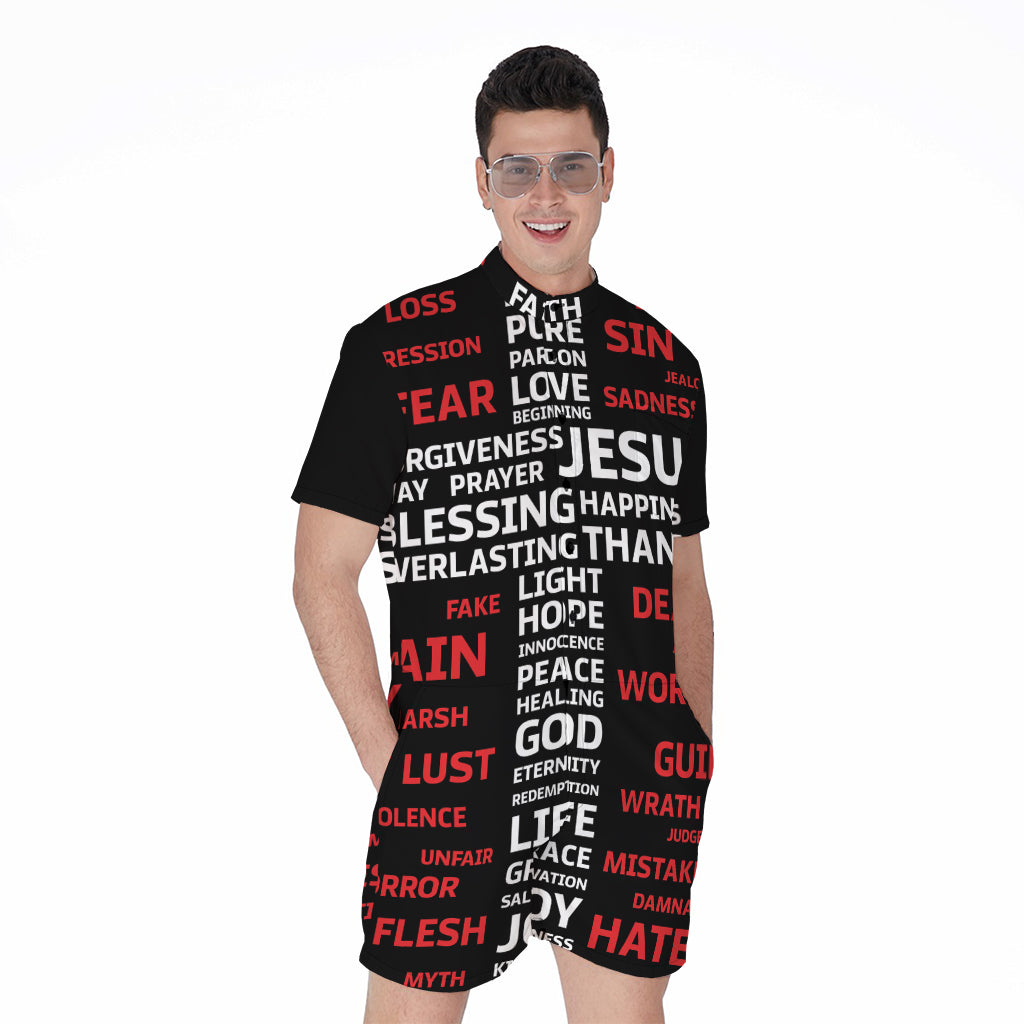 Christian Cross Religious Words Print Men's Rompers