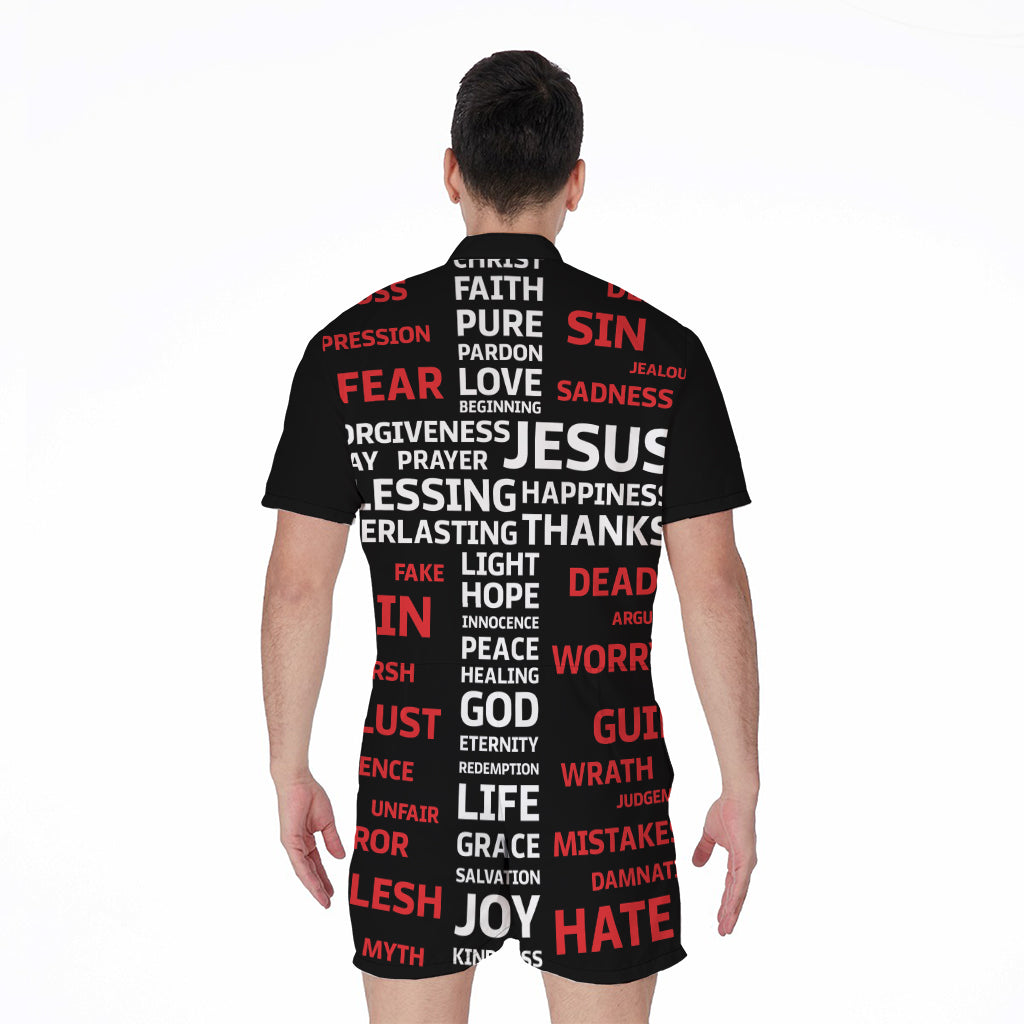 Christian Cross Religious Words Print Men's Rompers