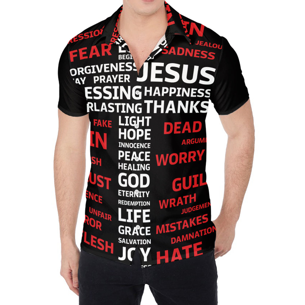 Christian Cross Religious Words Print Men's Shirt