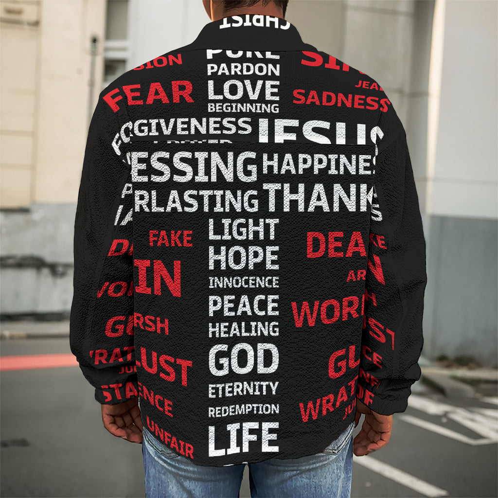 Christian Cross Religious Words Print Men's Shirt Jacket