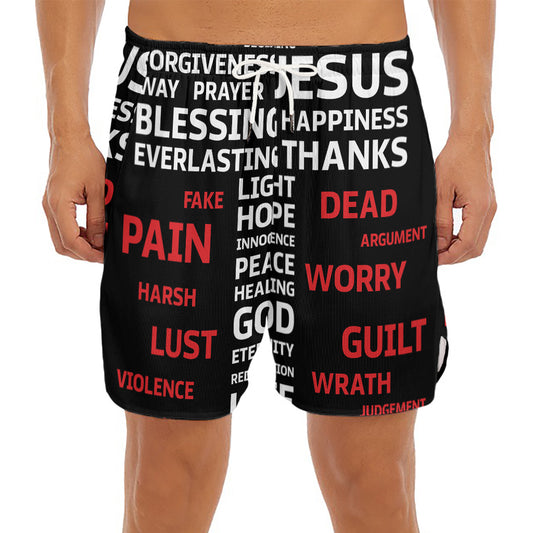 Christian Cross Religious Words Print Men's Split Running Shorts