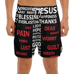 Christian Cross Religious Words Print Men's Split Running Shorts