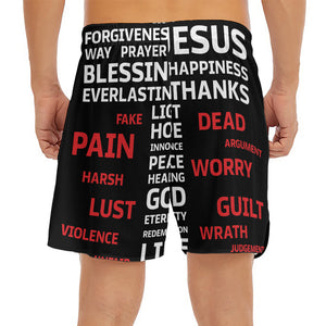 Christian Cross Religious Words Print Men's Split Running Shorts