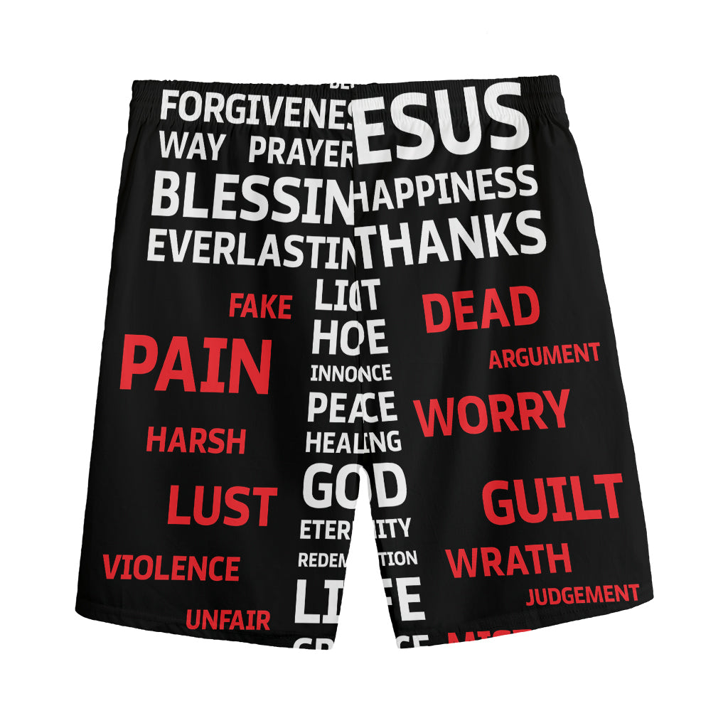 Christian Cross Religious Words Print Men's Sports Shorts