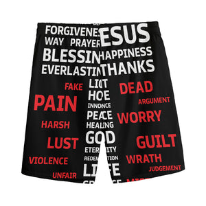 Christian Cross Religious Words Print Men's Sports Shorts