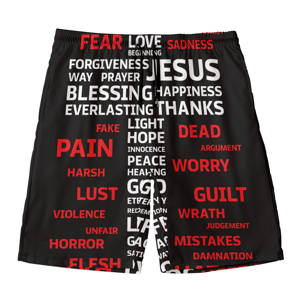 Christian Cross Religious Words Print Men's Swim Trunks