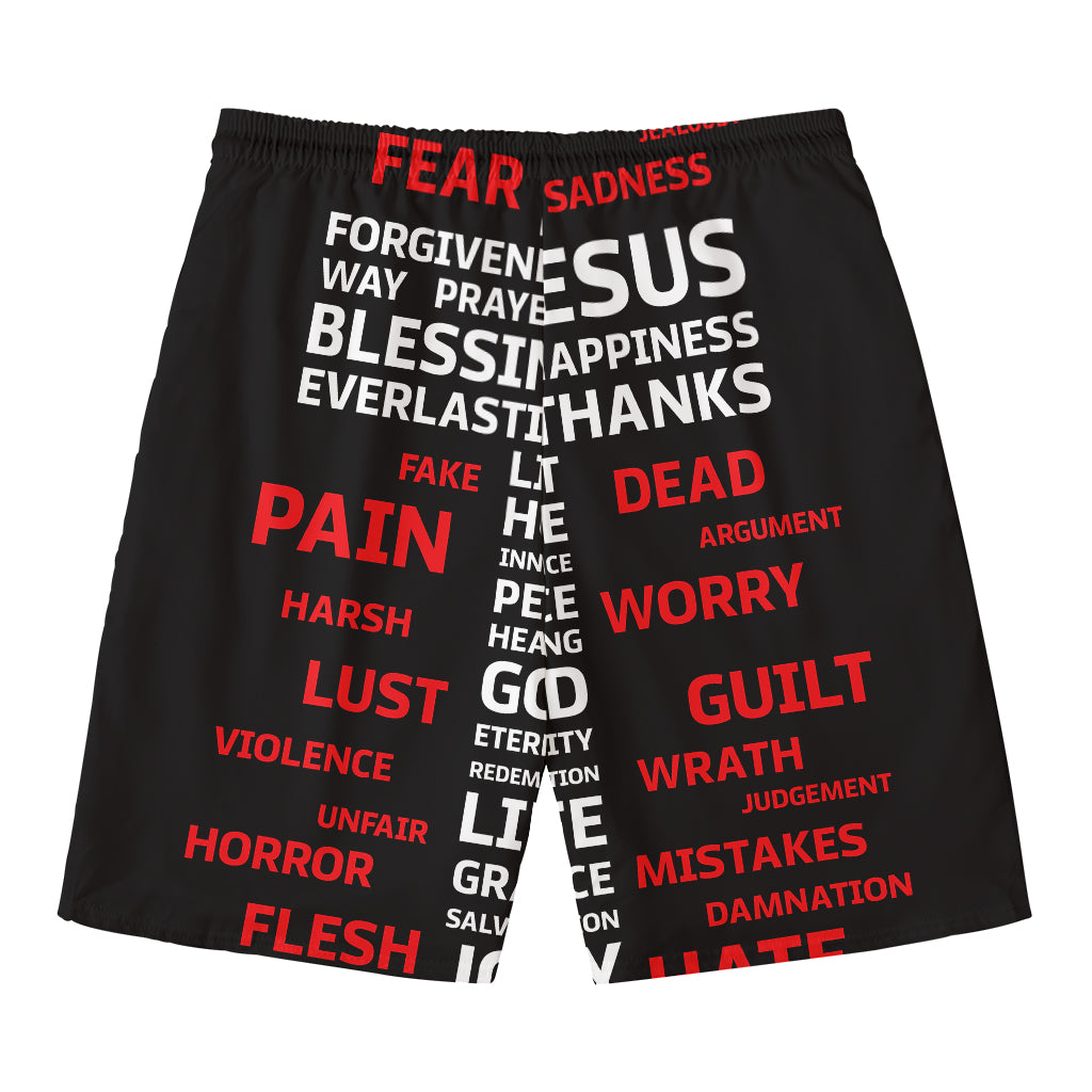 Christian Cross Religious Words Print Men's Swim Trunks