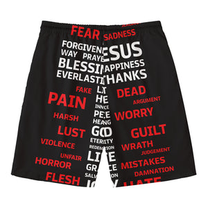 Christian Cross Religious Words Print Men's Swim Trunks