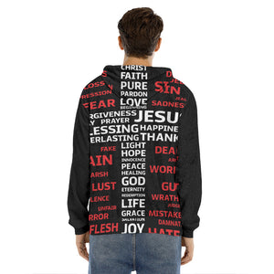 Christian Cross Religious Words Print Men's Velvet Pullover Hoodie