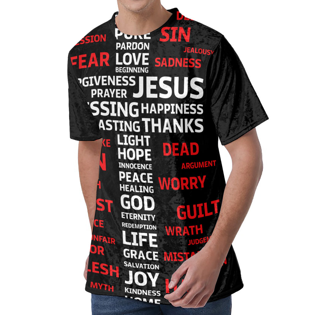 Christian Cross Religious Words Print Men's Velvet T-Shirt