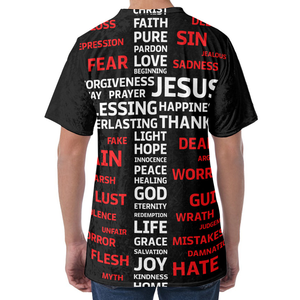 Christian Cross Religious Words Print Men's Velvet T-Shirt