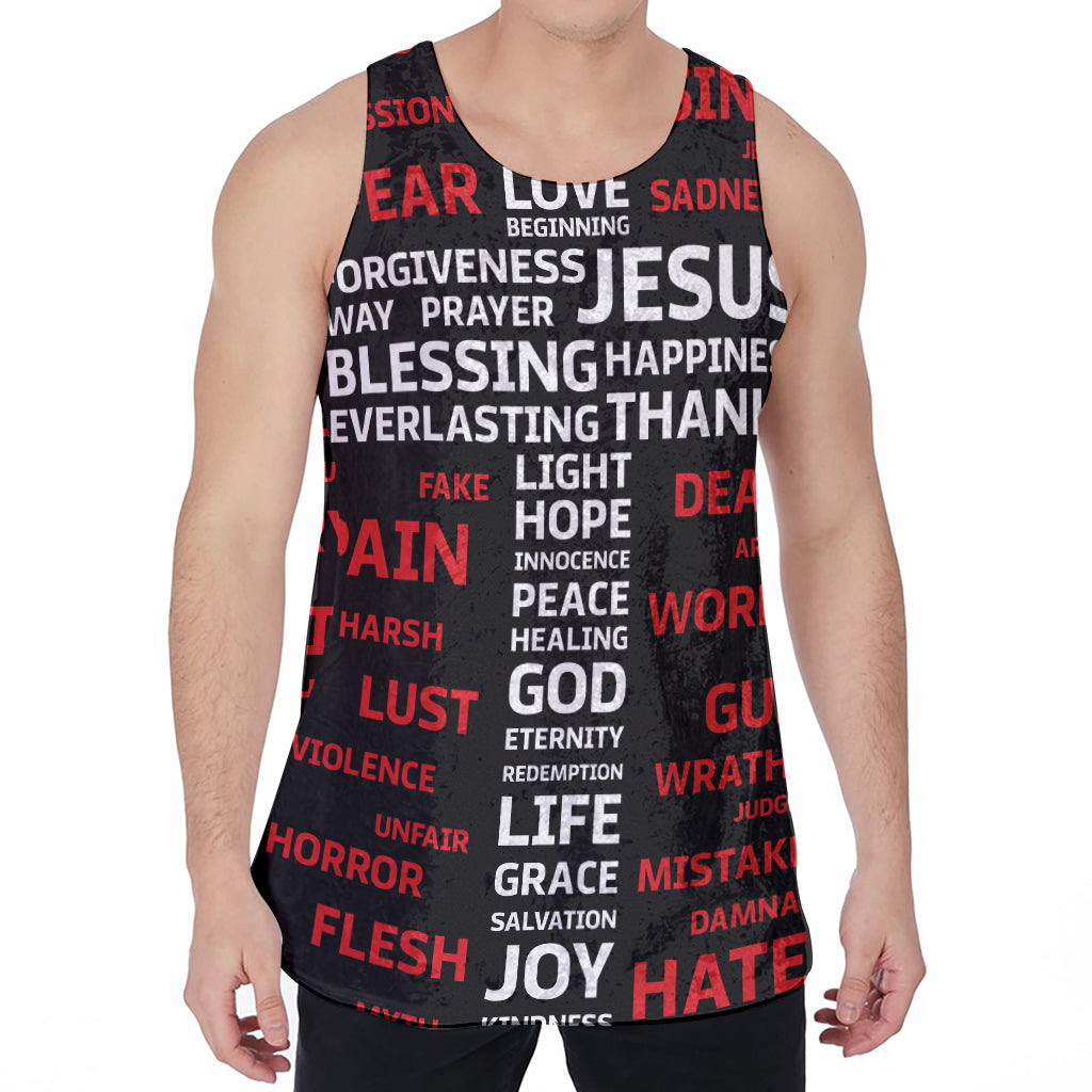 Christian Cross Religious Words Print Men's Velvet Tank Top