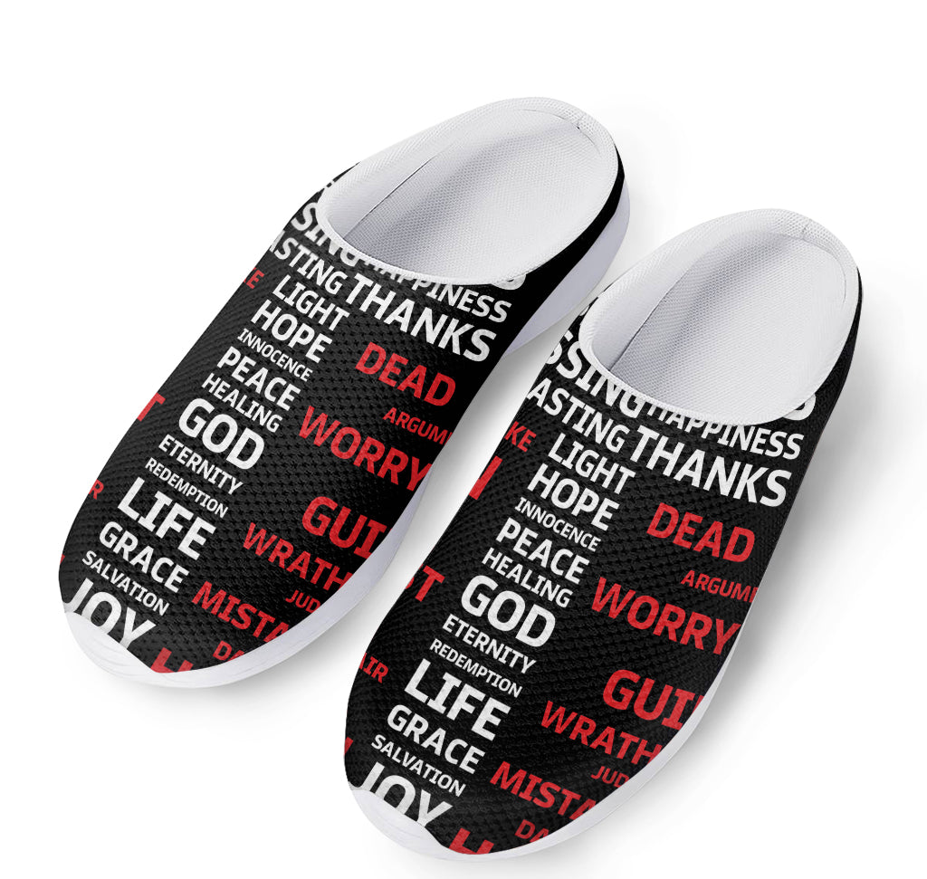 Christian Cross Religious Words Print Mesh Casual Shoes