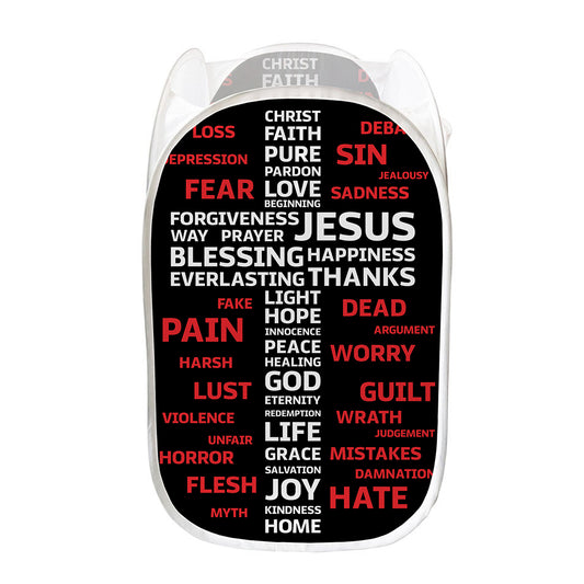 Christian Cross Religious Words Print Mesh Laundry Hamper