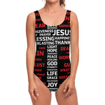 Christian Cross Religious Words Print One Piece Swimsuit