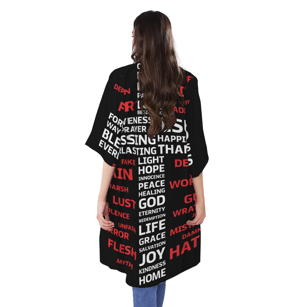 Christian Cross Religious Words Print Open Front Beach Cover Up