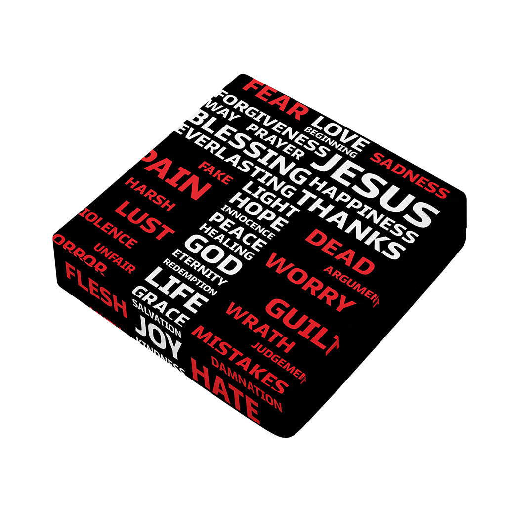 Christian Cross Religious Words Print Outdoor Seat Cushion Cover