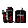 Christian Cross Religious Words Print Oven Mitt And Pot Holder Set