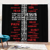 Christian Cross Religious Words Print Pencil Pleat Curtains