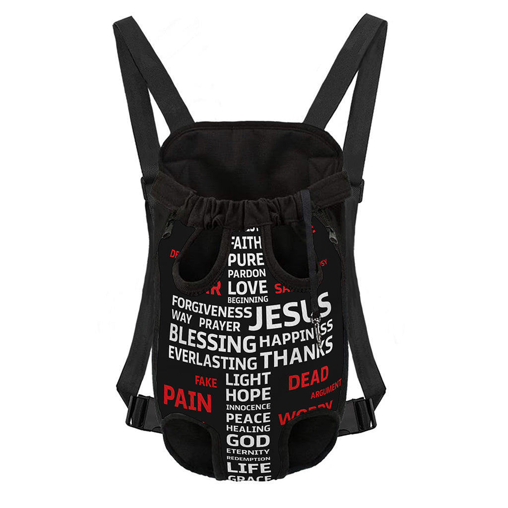 Christian Cross Religious Words Print Pet Carrier Backpack