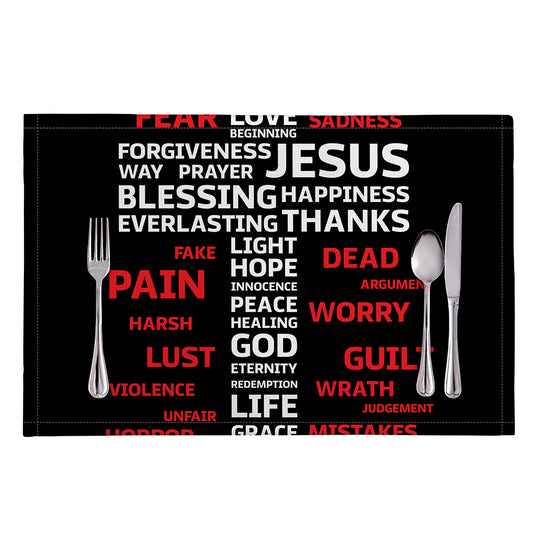 Christian Cross Religious Words Print Placemat