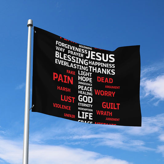 Christian Cross Religious Words Print Polyester Flag