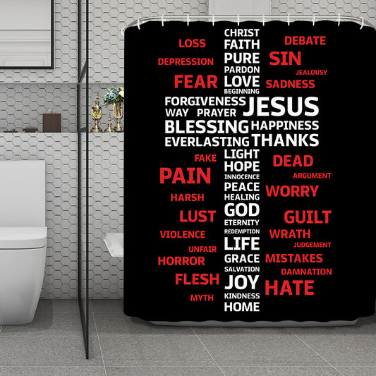 Christian Cross Religious Words Print Polyester Shower Curtain