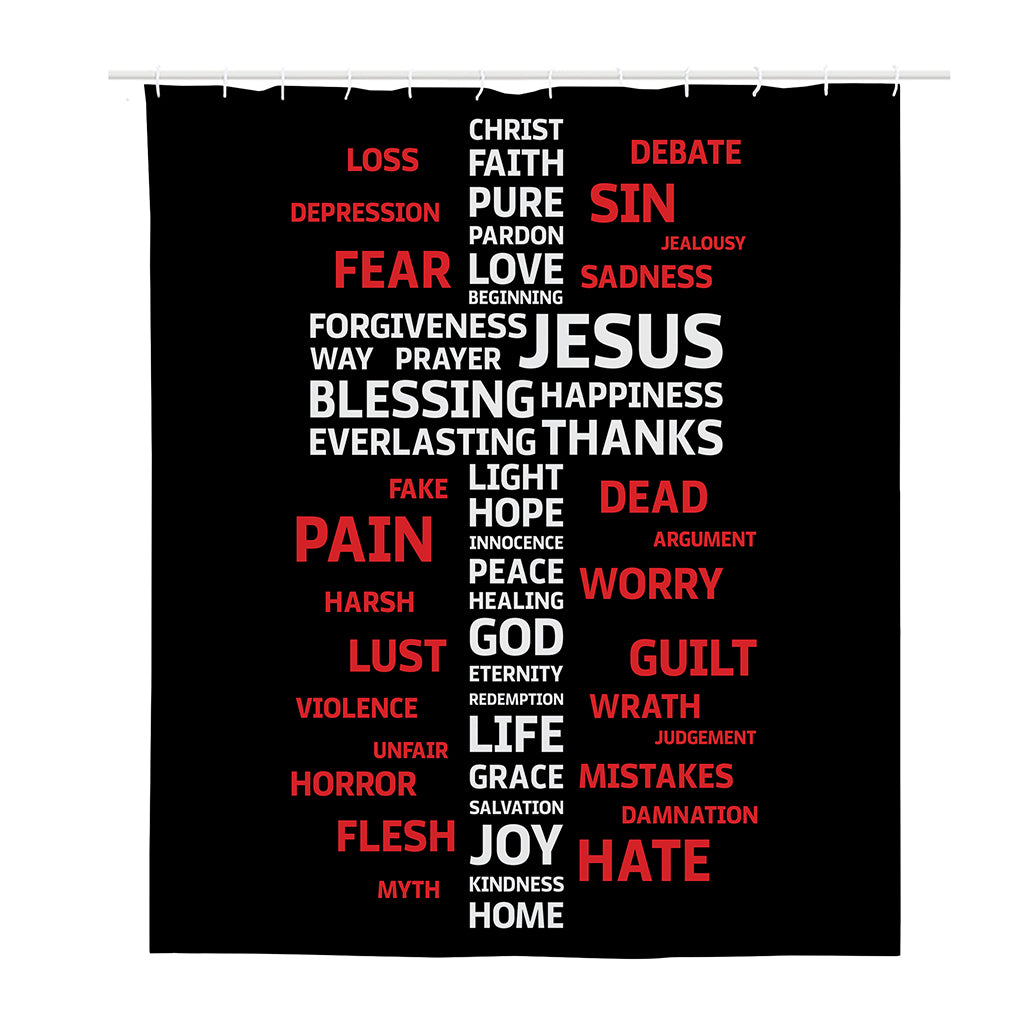 Christian Cross Religious Words Print Polyester Shower Curtain