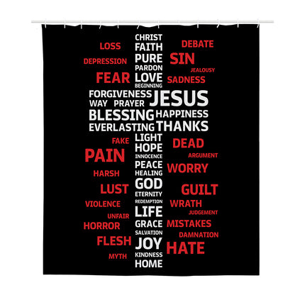 Christian Cross Religious Words Print Polyester Shower Curtain