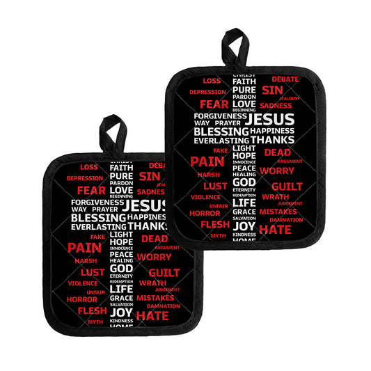 Christian Cross Religious Words Print Pot Holders